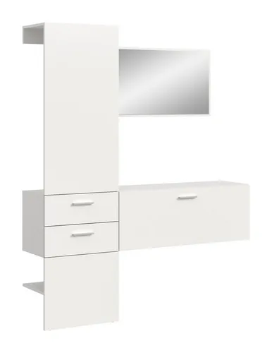 freiraum Garderoben-Set Vaga, (3-teilig), (3-teilig) Klappe, Schübe, Spiegel / Weiß - 156x190x36cm (BxHxT)