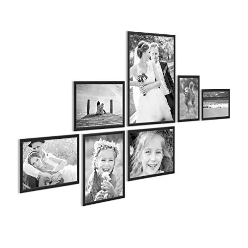 PHOTOLINI Alu-Bilderrahmen-Set Schwarz schmal, 7er Set - MODERNES DESIGN: Das 7er Set aus eleganten Aluminiumrahmen mit bruchsicherem Acrylglas ist ideal für Poster und Fotos. In verschiedenen Formaten erhältlich, lässt sich der Rahmen schnell anbringen und motivwechseln. Perfekt für jedes Zuhause!