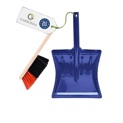 Garronda Kehrschaufel Set mit komplett aus Metall gefertigter Schaufel und Handfeger aus Holz und Synthetik Kehrbesen für Haushalt GD-0172 (Schwarz/Orange + Blau)
