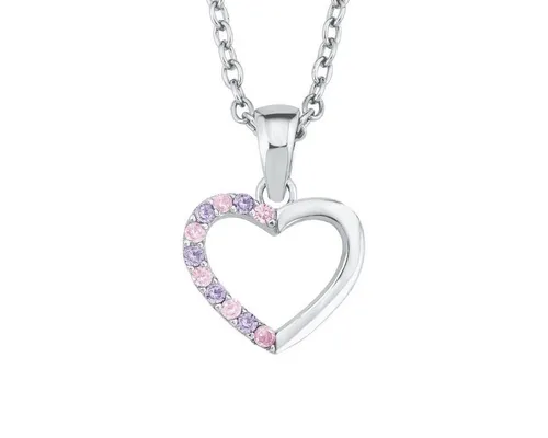 Prinzessin Lillifee Kinder-Kette mit Herz-Anhänger aus 925 Silber - Längenverstellbare Halskette für Mädchen ab 3 Jahren mit funkelndem Herz-Anhänger aus 925er Silber und Zirkonia in Rosa und Flieder - ideal als Geschenk für besondere Anlässe.