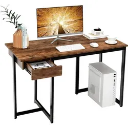 COSTWAY Schreibtisch mit Schublade 120x55cm - Schreibtisch für effizientes Arbeiten mit geräumiger Arbeitsfläche und stabiler Metallstruktur. Ideal für kleine Räume, vielseitig einsetzbar als PC-Tisch oder Studiertisch.