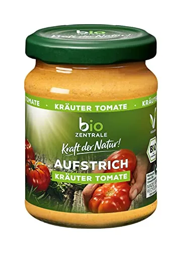 biozentrale Aufstrich Kräuter Tomate 125 g Bio - Aufstrich & Dips für Snacks, vegan und glutenfrei, cremig-würziger Brotaufstrich mit Kräutern der Provence – ideal zum Verfeinern und Genießen auf Brot und Brötchen.