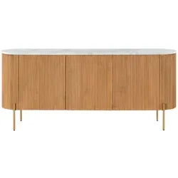 Sideboard Mango 180x40x76 natur lackiert mit Marmor weiß BARCELONA #501