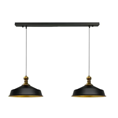 bamyum Asletl-Knob Pendelleuchte Schwarz 2 Flammig - Industrielle 40cm Hängelampe für Esstisch und Wohnzimmer, mit höhenverstellbarem Kabel für flexible Montage und modernem Vintage-Design.
