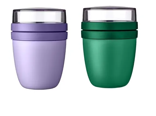 Mepal Lunchpot Mini Ellipse Mixed - Vivid Green & Vivid Lilac - Lunch-Boxen: Auslaufsicherer Joghurtbecher mit 2 Behältern für Joghurt und Müsli, mikrowellen- und gefriergeeignet, ideal für unterwegs.