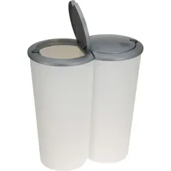 Excellent Houseware Doppelabfallbehälter 2x25 l, weiß/grau - Praktischer Duo Mülleimer mit 2 x 25 Litern für einfache Mülltrennung. Abnehmbarer Deckel mit Drucköffnung verhindert Gerüche. Ideal für Küche und Büro – stilvoll und funktional!