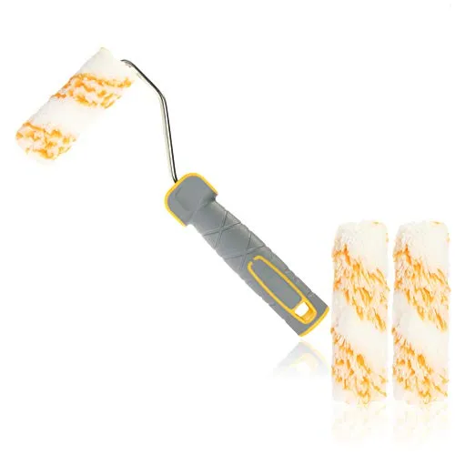 com-four® Farbrollenset - bestehend aus 1x Bügel und 3X Farbrolle - langflorige 10cm Farbwalze, 25cm Bügel, Ersatzrollen - Profi-Malerzubehör für DIY-Heimwerker