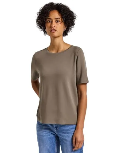 STREET ONE Damen T-Shirt Gr. 34 bark brown - Klassisches T-Shirt mit normalem Schnitt aus dehnbarem Jersey für hohen Tragekomfort – ideal für den Alltag.