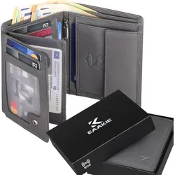 Leder Geldbörse Herren Portemonnaie RFID Hochformat Geldbeutel Echtleder (9900) Grau - Grau