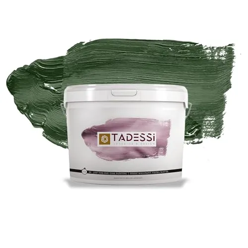 Tadessi Wandfarbe Grün Color Vista Olivgrün Matt 5 l - Hochwertige Wandfarbe mit modernem, mattem Finish in Olivgrün. Hohe Deckkraft für einfache Anwendung, ideal für verschiedene Oberflächen. Pflegeleicht und scheuerbeständig, perfekt für anspruchsvolle Räume.