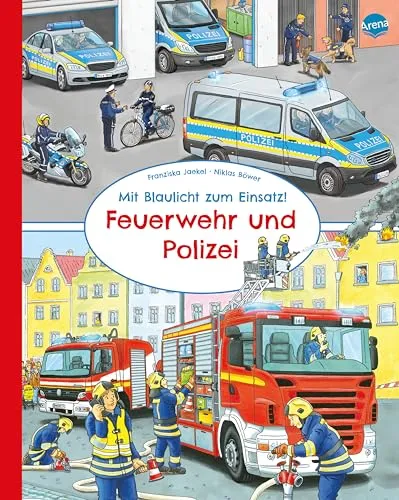 Mit Blaulicht zum Einsatz! Feuerwehr und Polizei: Pappbilderbuch im Großformat für Kinder ab 2 Jahren