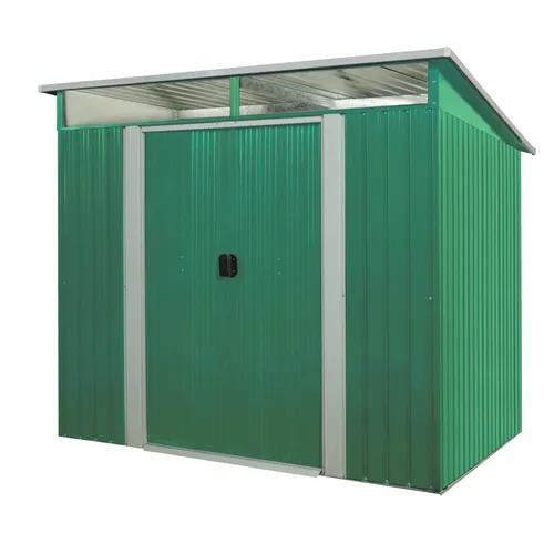 Pergart Gerätehaus Lübeck 86 - Tanne-Weiß, 238x194x203 cm - Gerätehäuser: Robustes Metall-Gerätehaus mit ansprechendem Design in Grün-Weiß, ideal zur sicheren Aufbewahrung Ihrer Gartenutensilien.