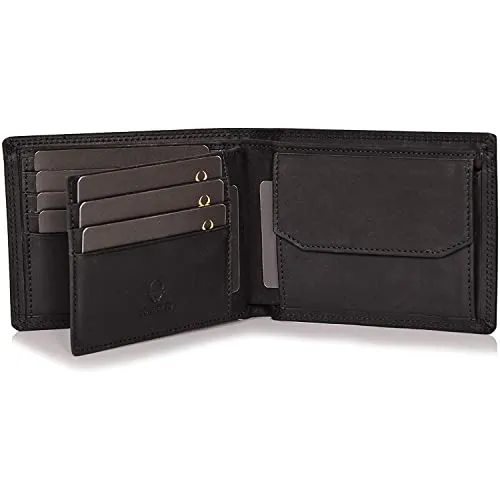 DONBOLSO Geldbörse Zürich - Großes Portemonnaie aus Leder für Herren - Geldbeutel und RFID Schutz - Geldbörse mit Münzfach - Portmonee für Männer - Vintage Schwarz