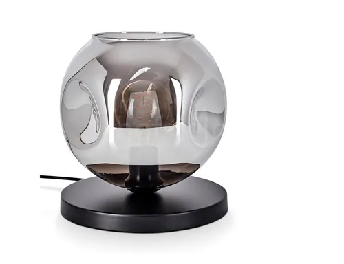 Hofstein Tischleuchte aus Metall und Glas in Schwarz/Rauchfarben - Moderne Tischlampe mit elegantem Design und praktischem Schalter am Kabel. Ideal für Esszimmer, Flur oder Schlafzimmer – verleiht jedem Raum stilvollen Charme.