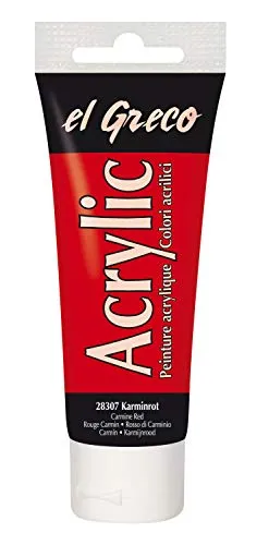 KREUL 28307 - El Greco Acrylic, 75 ml Tube in karminrot, hochpigmentierte, glänzende Acrylfarbe in Studienqualität, buttrig vermalbar, für pastose Malerei