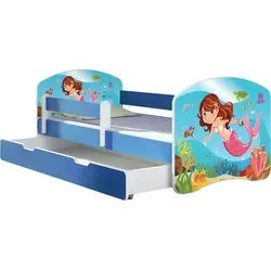 ACMA Jugendbett Kinderbett Junior-Bett Komplett-Set mit Matratze Lattenrost und Rausfallschutz Blau 09 Meerjungfrau 160x80 + Bettkasten - Blau