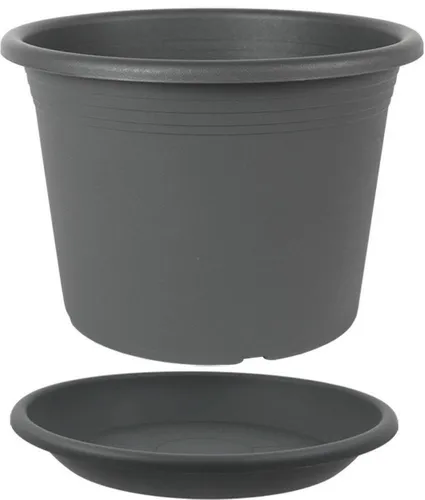 Heimwerkercenter Pflanzkübel MePla Blumentopf Cylindro ø15cm, Untersetzer ø14cm Anthrazit, Kunstoff