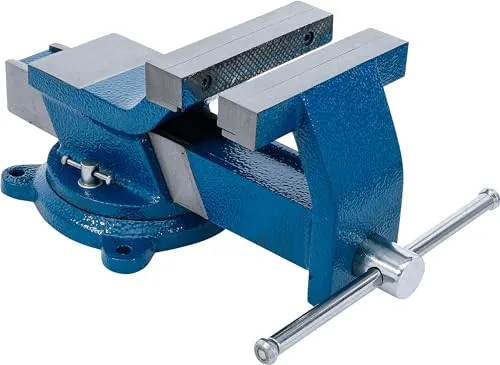 BGS 58115 Stahl-Schraubstock 150 mm - Schraubstock mit 150 mm Spannbacken, geschmiedet und gehärtet, ideal für Richt- und Staucharbeiten. 360° drehbar mit praktischem Fuß für einfache Handhabung.