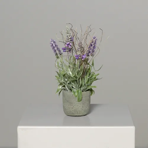 Künstlicher Lavendel im Zementtopf ca. 25cm Kunstpflanze Kunstblume Lavendeltopf