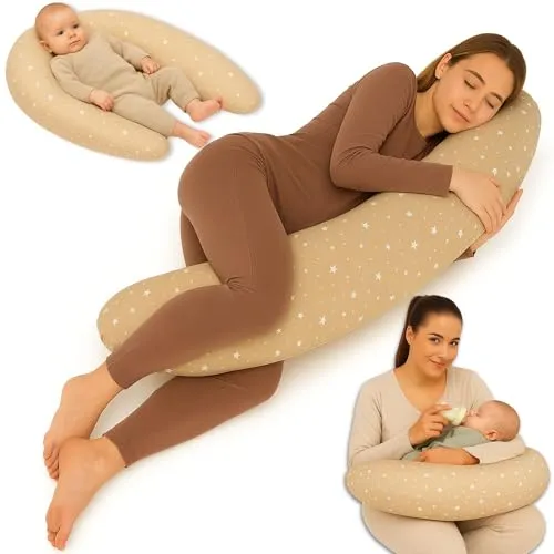 Totsy Baby Stillkissen XXL Schwangerschaftskissen 190 cm - Pregnancy Pillow Body Pillow Seitenschläferkissen Schlafkissen Lagerungskissen Kissen mit Bezug aus Baumwolle Oeko-Tex