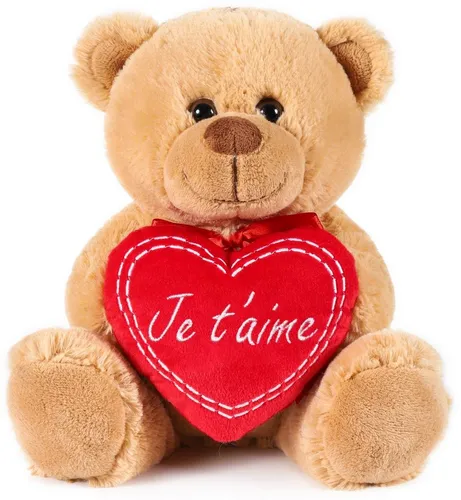 BRUBAKER Kuscheltier Teddy Plüschbär mit Je t'aime Herz (1-St., Schmuseteddy, 25 cm hoch), kleiner Teddybär, Stofftier Plüschtier