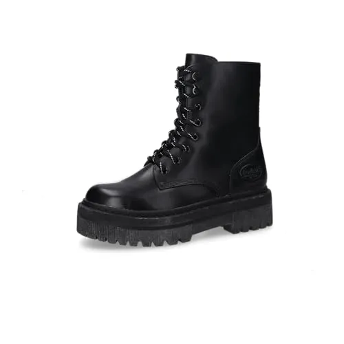 Dockers by Gerli 57AZ202 Allblack - Stylische Schnürstiefeletten für Damen in Schwarz, Größe EU 40 - Wanderschuhe mit Mid-Cut-Schnitt und robustem Kunstleder, ideal für jeden Anlass und jede Jahreszeit. Bequem mit Reißverschluss und Blockabsatz für optimalen Tragekomfort.