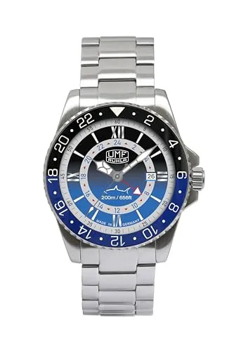 UMF RUHLA Quarz-Taucheruhr - UMF Herrenuhr 1948-M3 - Ziffernblatt in abgestuften Blautönen - Edelstahl-Gliederband mit Butterflyschliesse - Made in Germany …