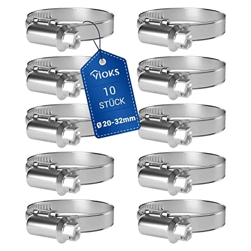VIOKS Schlauchschellen Benzinschlauch Schellen Poolschlauch SET 10x 20-32mmØ Rohrschellen Klein Schlauch Klemmen/Schelle Waschmaschinenschlauch/Schlauch Schellensatz/Pool Schellen