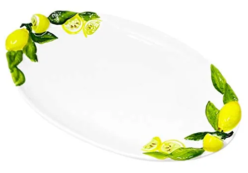 Lashuma Handgemachte Servierplatte im Zitronendesign - Servierplatte aus italienischer Keramik (34x19 cm), ideal für Tapas und Antipasti, handgefertigt mit einzigartigem Zitronenrelief für mediterranen Flair.