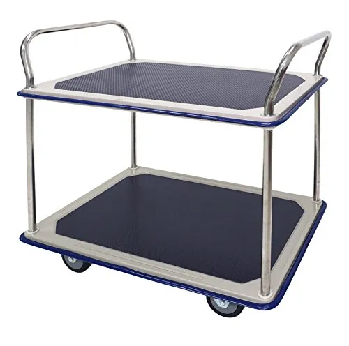 T-EQUIP TW-220 Etagenwagen, verchromt, 2 Etagen, LxBxH: 914 mm x 610 mm x 950 mm, Tragfähigkeit 370 kg, Edelstahl/Blau
