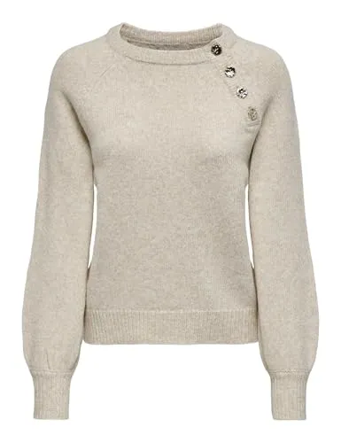 ONLY Rundhalspullover Emma - Beige XS (34) - Stylischer Pullover aus 50% recyceltem Polyester und 50% Polyacryl, ideal für nachhaltige Mode. Normale Passform und beigemelierte Optik für einen zeitlosen Look.