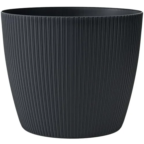 KONZEPT Blumentopf groß, Anthrazite, gerillte Struktur 26cm, Übertöpfe für Zimmerpflanzen aus Kunststoff ideal für Wohnzimmer, Küche und Balkon