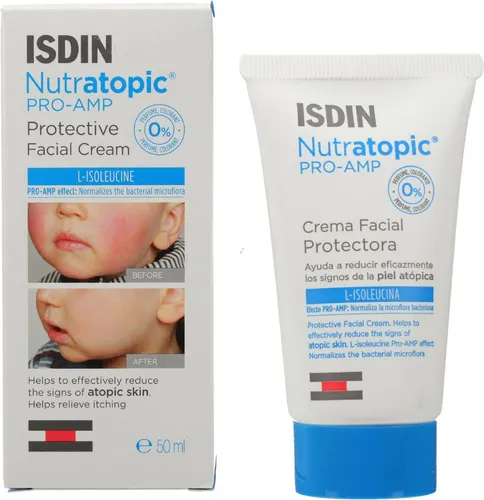 ISDIN Nutratopic Pro-Amp Schutzgesichtcreme 50ml für alle Hauttypen - Feuchtigkeitsspendende Gesichtspflege für alle Hauttypen, schützt die Haut und mindert Rötungen. Ideal für tägliche Anwendung ab 5 Monaten.