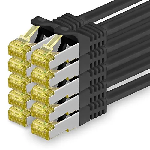 1CONN 10x 0.5 M - CAT-7 Cat.7 Netzwerk-Kabel, Ethernet, Lan & Patch Kabel RJ-45 SFTP 10GB/s - schwarz