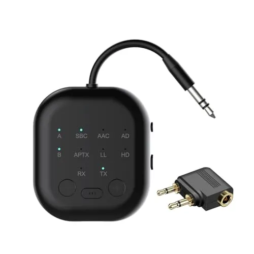 eppfun Bluetooth 5.3 Sender Empfänger Adapter für Auto TV Flugzeug, APTX-Adaptive Transmitter Receiver für Stereoanlage, Kopfhörer mit Klinke 3,5mm