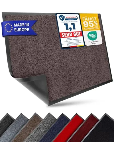 Entrando Fußmatte 90x120 cm waschbar & wetterfest – Flacher Schmutzfänger für Innen & Außen – robuster Teppich für Haustür, Flur, Wintergarten, Nebenräume (Braun)