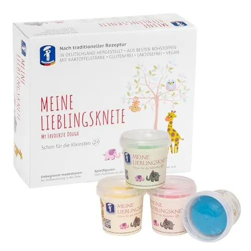 Feuchtmann Knete Meine Lieblingsknete - 4 Dosen farbig sortiert - Weiche Kinderknete ab 2 Jahren in bunten Farben. Ideal zum Modellieren und Fördern von Kreativität und Feinmotorik. Aus hochwertigen Inhaltsstoffen, gluten- und lactosefrei.