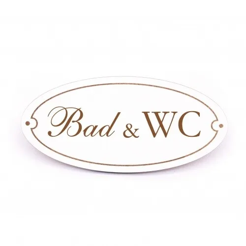 Bad WC Schild Holz graviert oval selbstklebend Toilettenschild Türschild 15 x 7