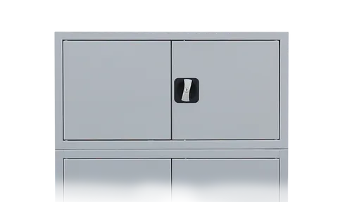 Aufsatzschrank mit Flügeltüren und Zylinderschloss - Lichtgrau - Spinde & Stahlschränke, abschließbarer Aufsatzschrank aus stabiler Stahlblechkonstruktion mit Sicherheitszylinderschloss für hohe Sicherheit und Belastbarkeit von bis zu 65 kg pro Fachboden.