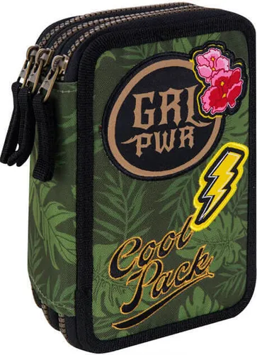 COOLPACK 3-FACH 44-teilig Mäppchen Federmappe Federtasche, Green Badges B67157 SCHULSACHEN JUGENDLICHE GIRL POWER