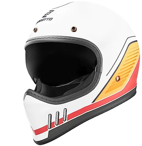 Bogotto FF980 EX-R Helm, weiß-rot-gelb, Größe XL - Motorradhelm mit 3 Schalengrößen und internem Sonnenvisier für optimale Sicht und Komfort beim Fahren.