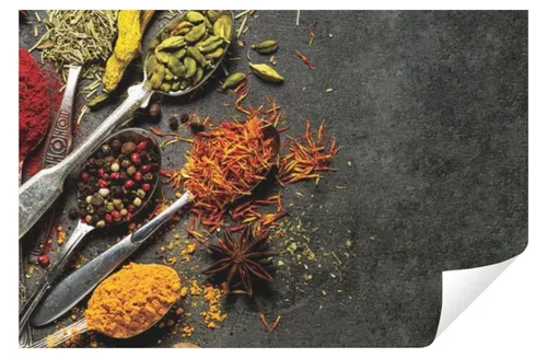 Abwaschbare Fototapete Gewürze & Kräuter für die Küche - 250x60 cm - Premium Vliestapete für die Küche, abwaschbar und kinderleicht montierbar. Inklusive Kleister und Anleitung für eine stressfreie Anbringung.