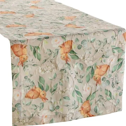 Erwin Müller Tischläufer bügelfrei beige-grün Größe 50x150 cm