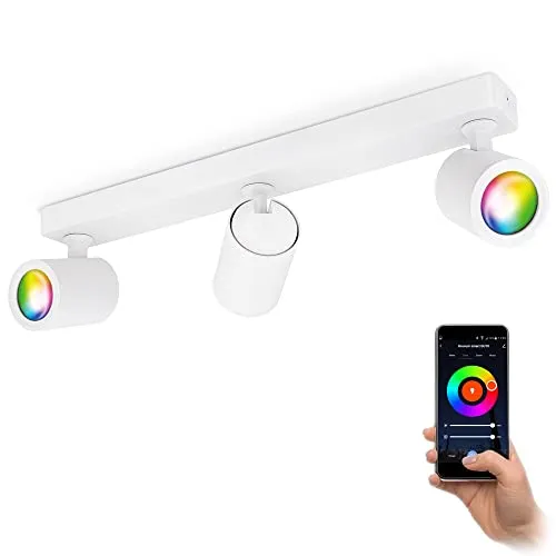 linovum TENJO 3-flammiger Spotbalken - WLAN Deckenlampe mit RGB GU10 Lampen, schwenkbar und kompatibel mit Alexa & Google für einfache Sprachsteuerung - ideal für stimmungsvolles Licht im Wohnzimmer oder Flur.