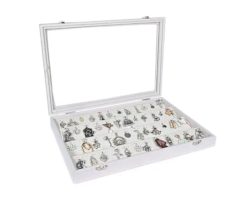 Schmuckkasten Schmucklade für Anhänger Piercring Ring mit Glasdeckel schräg weiss