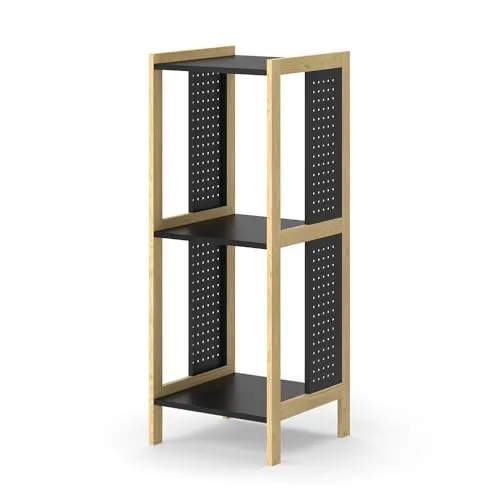 Vicco Bücherregal Elvia, Schwarz/Kiefer, 40 x 107 cm - Werkstatteinrichtung mit modernem Design, bietet 2 stabile Ablageflächen und ist ideal für die effiziente Organisation von Materialien und Werkzeugen.