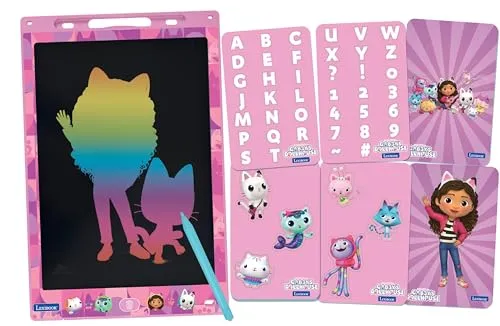Lexibook, Gabby’s Dollhouse, Zaubertafel, Künstlerisches und Kreatives Spielzeug für Jungen und Mädchen, Mehrfarbige Zeichnungen, 28 cm Bildschirm, Inklusive 1 Stift und 6 Schablonen, Rosa, CRT10GDH
