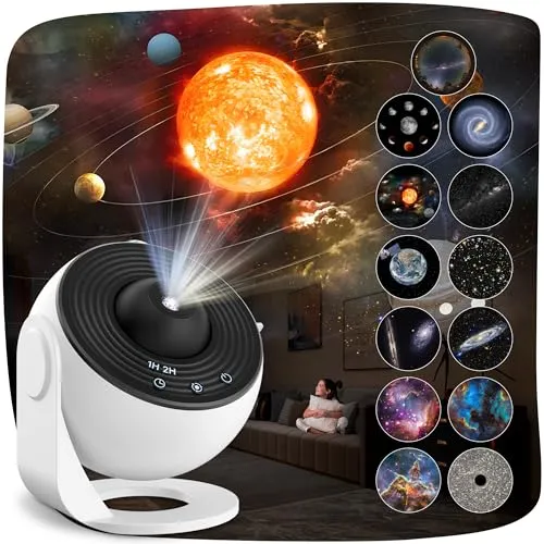 Mexllex Sternenhimmel Projektor - Nachtlichter & Schlummerleuchten für Kinder, 13-in-1 Planetariumsprojektor mit HD-Galaxienscheiben für eine magische Lichtshow und beruhigende Schlafumgebung.