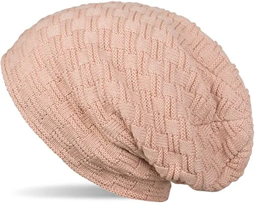 styleBREAKER Feinstrick Longbeanie Mütze mit Flecht Muster und warmem Fleece Innenfutter | Winter Strickmütze Unisex elastisch weich bequem warm, Farbe:Altrose