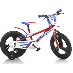 Dino Bikes R1 Kinderfahrrad - Weiß 16 Zoll - Kinderfahrrad für Jungen, ideal als Einstiegsrad mit stabilen abnehmbaren Seitenrädern und coolem dreifarbigem Design. Perfekt für kleine Abenteurer im Alter von 4-6 Jahren.
